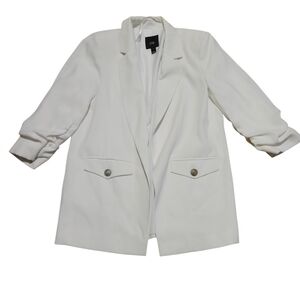 River Island White Ruched Sleeve Blazer Gold Buttons White  Size 8